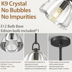 Botanist Crystal Dome Black Pendant Light,7" Crystal Modern Black Pendant Lights Kitchen Island, Hanging Crystals Dome Pendant, Farmhouse Kitchen Pendant Lighting Over Island,E12 Bulb Included