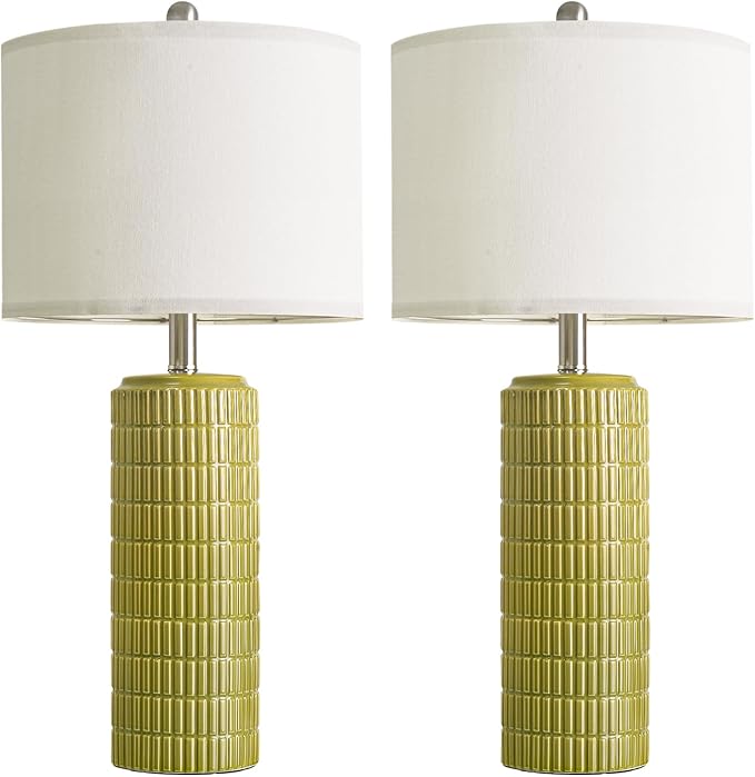 PoKat 27.5'' Tall Table Lamps for Living Room Set of 2, Mid Modern Century Ceramic Bedroom Lamps for Night Stands, Bedside Lamps for Bedroom, Nightstand Lamps for Side End Table Hallway, Green
