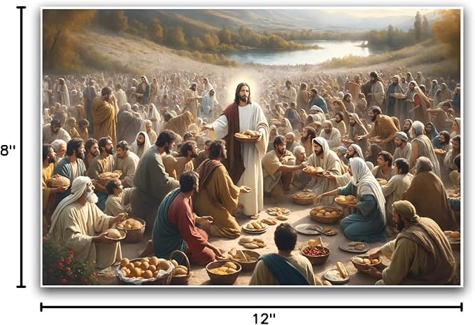 XWNLTEPK Jesus Feeding 5,000 People with Five Loaves and Two Fishes Miracle Mercy Canvas Art Wall Decor Poster Suitable for Bedroom Living Room Relaxation Room Confession Room