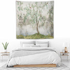 HZOHNAGO Japanese Tapestry Tree Misty Garden Lake Printed Wall Tapestry Ink Painting Wall Hanging for Bedroom Living Room Dorm 60" W x 60" H