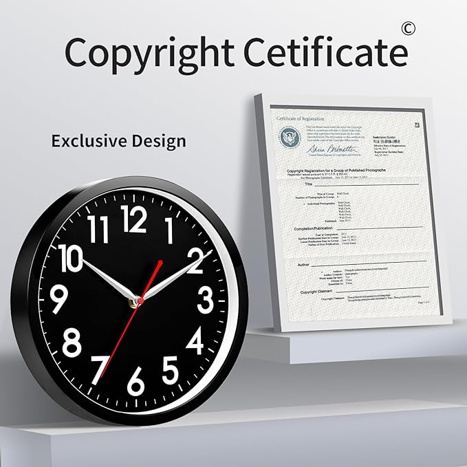 AKCISOT Wall ClockModern Black Silent Non Ticking Wall Clocks Battery Operated 10 Inch,Small Analog Classic Clock Decorative for Bedroom, Kitchen, Home Office, Bathroom, School, Living Room