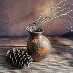 Rustic Pottery Ceramic Vase - Vintage Farmhouse Style Decor, White Grid Ceramic Vases for Home Decor, Modern Farmhouse Decor (Grey and green)