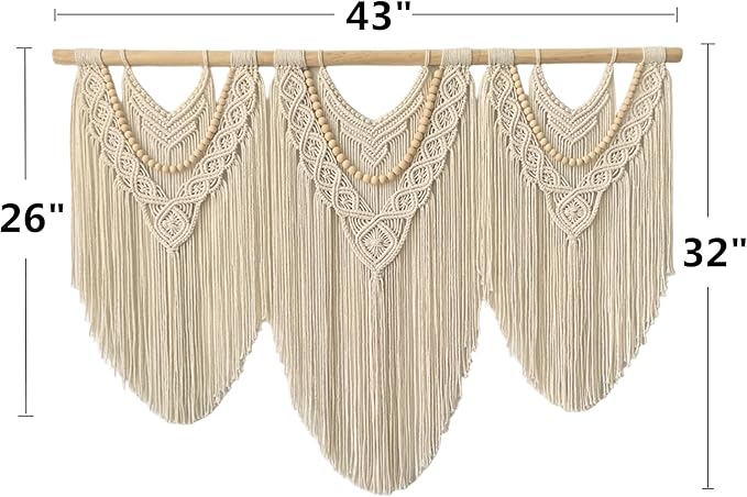 large macrame wall hanging - Boho Tapestry Macrame Wall Decor Art- Chic Bohemian Handmade Woven Tapestry Home Decoration for Bedroom Living Room Apartment Wedding Party - 43"x32" (Beige-Wood Bead)