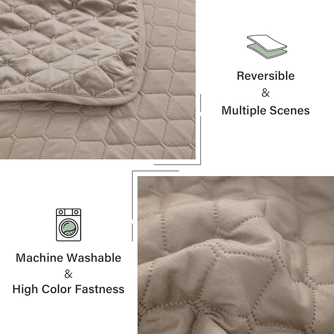 Exclusivo Mezcla Reversible Twin Quilt Bedding Set with Pillow Sham, Lightweight Quilts Twin Size, Soft Bedspreads Bed Coverlets for All Seasons - (Taupe, 68"x88")