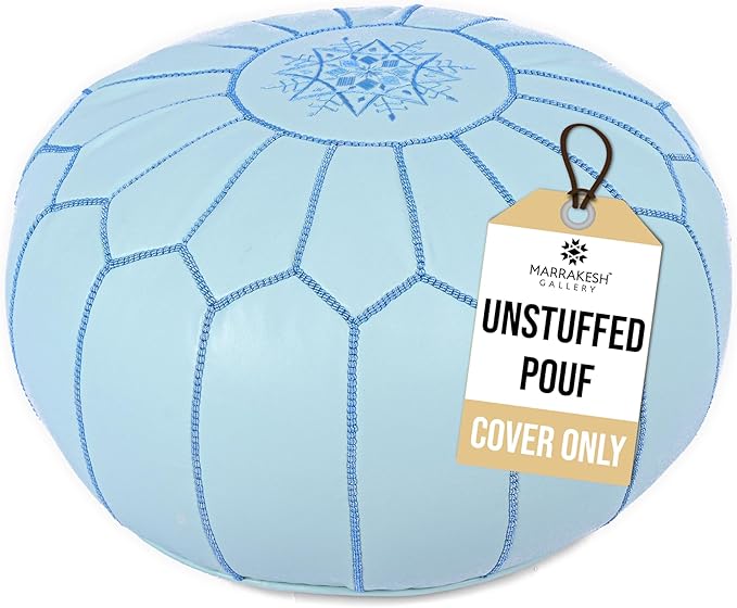 Marrakesh Gallery Genuine Leather Round Pouf Unstuffed - Moroccan Ottoman Footstool, Footrest Cover - Boho Decor - Bohemian Living Room, Bedroom, Kids Room, Gift & Wedding