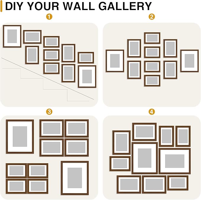 decorUhome Picture Frames Collage Wall Decor for Photo Gallery Display, Assorted Picture Frames set of 10 Including Two 8x10 / Four 5x7 / Four 4x6 for Family Wall Decor, Brown, 10 Pack