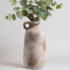 Sunddo 10 Inch Rustic Terracotta Ceramic Vase, Farmhouse Vintage Flower Vase with Handle, Centerpiece Table Decorations, Living Room Kitchen Bedroom Desk Shelf Decor Gift