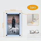 3 Pack acrylic fridge magnetic frame 5X7 Inch refrigerator photo magnet frames clear picture frames magnetic photos Display frame Double-Sided acrylic magnet frames(3pcs clear, 5x7 inch)