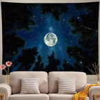 keowhsf Forest Galaxy Tapestry for Bedroom Ceiling - Starry Night Sky with Moon and Trees, Blue Aesthetic Wall Hanging, Milky Way Landscape Backdrop for Living Room and Dorm Decor