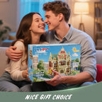 University Club House Building Set with Light,1629PCS City Campus Architecture Model with Painting Drama Baking Music Club, Home Decor Construction Building Block Gift for Adults Boys Girls 12+