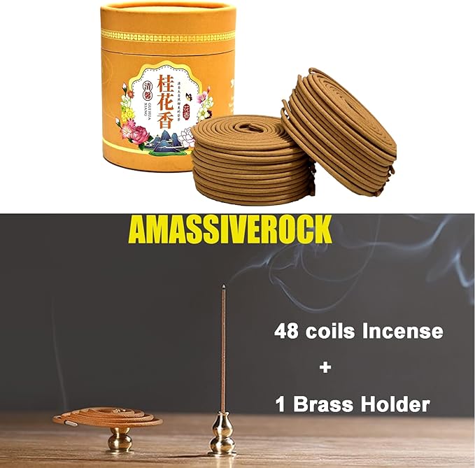 Osmanthus Coils Incense (48 PCS) Spiral Incense Coil Incense Holder Burner, Natural Chinese Coils Incenses Spiral Design for Long-Lasting Fragrance