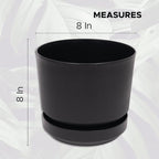 Elly Décor 8 inch Plastic Cylinder Planter Pot with Self-Watering Saucer and Drainage Hole,Lightweight & Extremely Durable, 8"x 8", Black