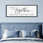 SRSZHIYUE And So Together They Built A Life They Loved Above Bed Sign Wall Decor Art 32"×12" for Master Bedroom Over Bed Large Wood Framed Wall Hanging (Black)
