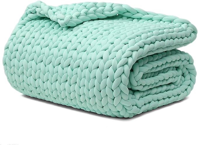 YnM Cooling Chunky Throw Blanket, Medium-Weight, Hand Knitted, Skin Friendly, Ventilated and Breathable, Machine Washable, Home Décor Piece for Couch, Sofa and Bed (Menthe Green, 40x50 Inch)