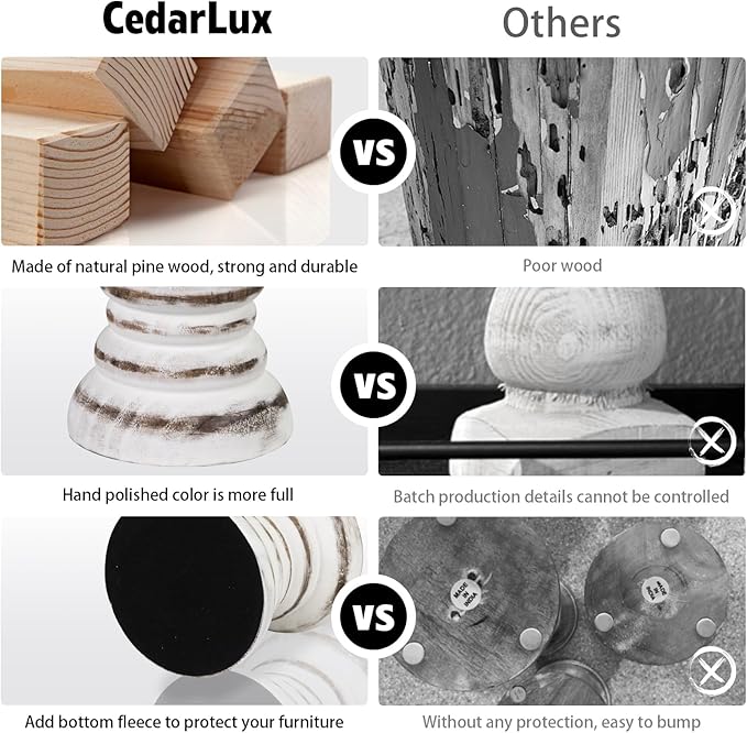 Candle Holder for Pillar Candle Set of 2, Farmhouse Wood Candle Holder, Rustic Wooden Candle Stand, Vintage Small Wooden Candlestick Holders for Living Room, Table Centerpiece, Rustic White