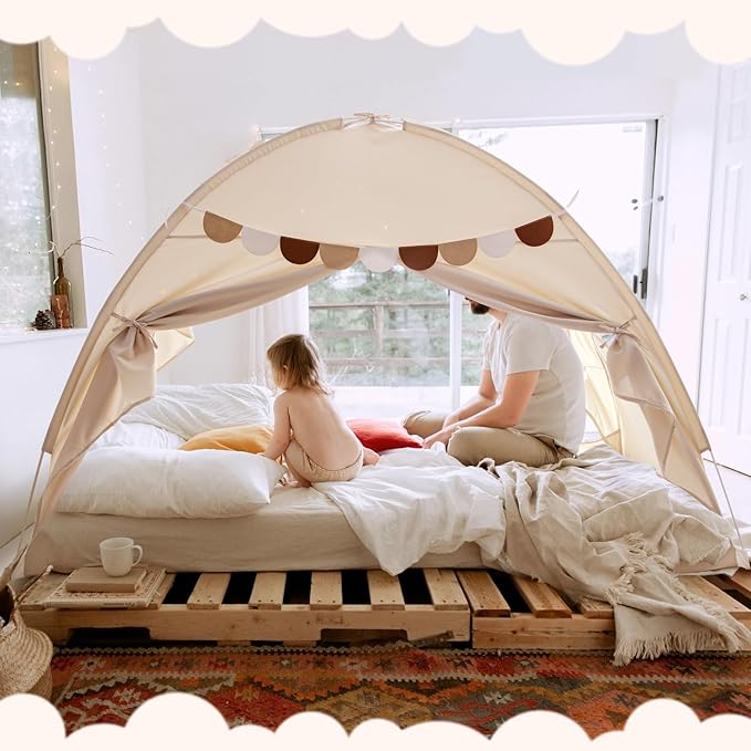 Sherilyn Twin Size Bed Canopy Bed Tents Dream Tent on Bed Privacy Space Blackout Sleeping Tents Indoor Breathable Portable Cottage Drafty Room Floor Bed Tents