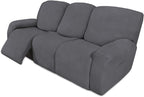 Easy-Going 8 Pieces Recliner Sofa Stretch Sofa Slipcover Sofa Cover Furniture Protector Couch Soft with Elastic Bottom Kids, Spandex Jacquard Fabric Small Checks Gray