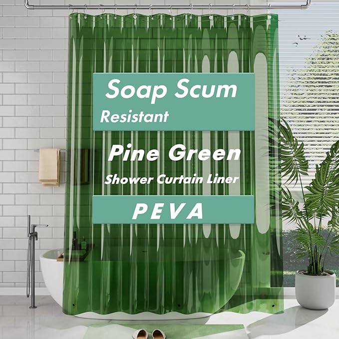 AmazerBath Extra Long Shower Curtain Liner 72x84, Clear Green Shower Liner 84 Inches Long, Plastic Shower Curtain Liners, Cute Tall Shower Liner, PEVA Bathroom Shower Curtain Liners & 3 Magnets