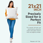 Pillowflex Synthetic Down Pillow Insert - 21x21 Down Alternative, Ultra Soft Large Square Throw Pillow, Couch Sham, Bed Sleeping - 1 Decorative Accent Form