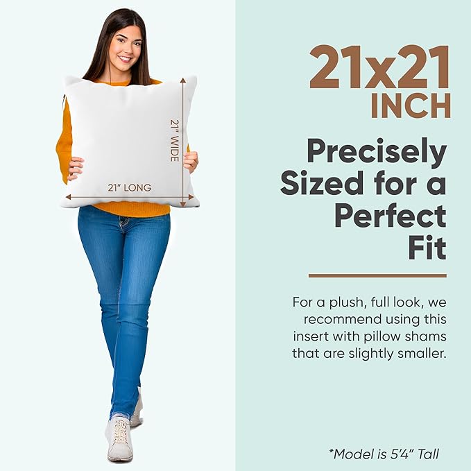Pillowflex Synthetic Down Pillow Insert - 21x21 Down Alternative, Ultra Soft Large Square Throw Pillow, Couch Sham, Bed Sleeping - 1 Decorative Accent Form
