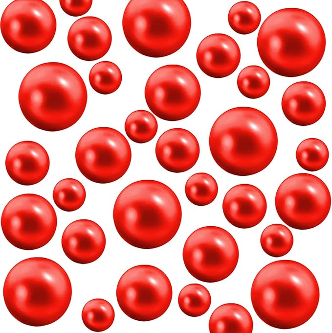 300Pcs Pearl Vase Filler, Red No Hole Faux Pearl Beads for Centerpieces Vases, Candle Centerpieces, Wedding Birthday Party Home Decor 8/10/14/20mm
