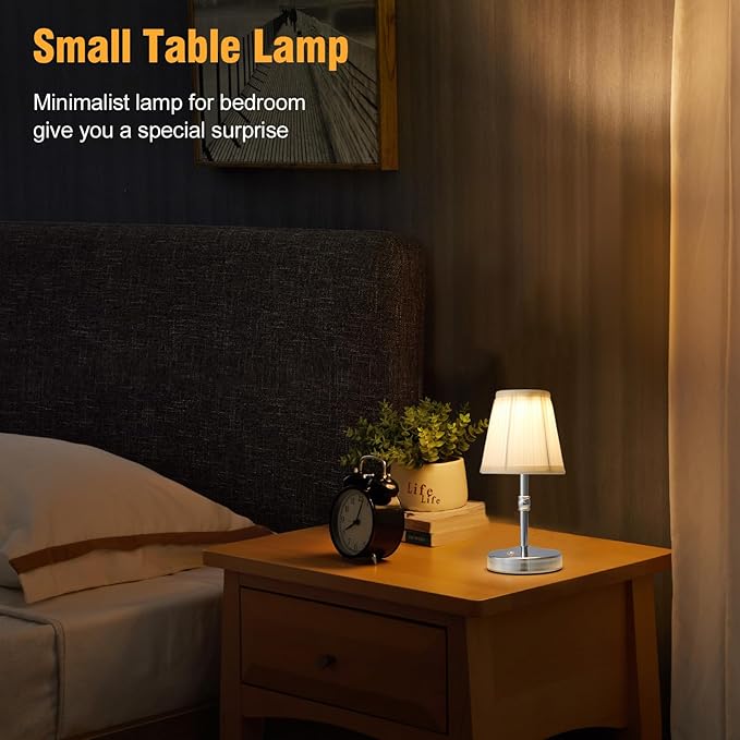 3000 mah Battery lamp,5W LED Small Touch Lamps,3 Color Temperature Dimmable Rechargeable Lamp,Cordless Lamp for Kitchen,Mini Lamps for Small Spaces (Chrome,2 Pack)