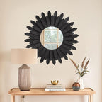 Honiway 21 inch Black Wall Decor Vintage Mirror, Boho Style, Wooden Frame, Easy to Hang, Ideal Gift