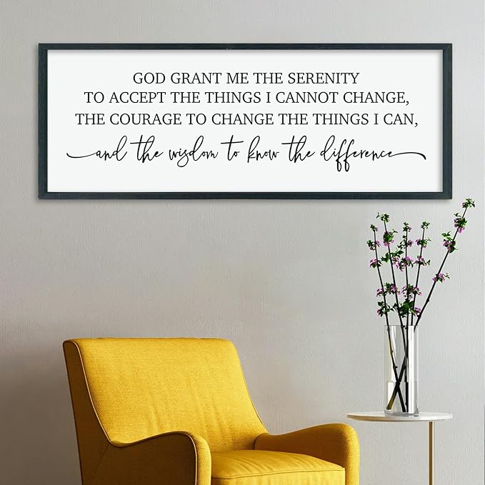 ZZJJHYWGQ Bible Verse Wall Decor Serenity Prayer Inspirational Religious Art, 40''×15'' Rustic Christian God Grant Me Saying Horizontal Holy Catholic Scripture Sign for Living Room Large Wall Hanging (Black)