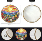 Wildflowers Sunset Flower Floral Garden Decor, Gift for Mom, Nature Lover Gift Framed Round Wall Decor Canvas Wall Art Hanging Prints Artwork for Home Living Room Office Decorations 10.2X10.2 Inch