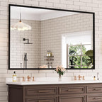 WEER 60X36 Inch Black Bathroom Mirror, Rectangular Framed Mirror for Bathroom, Matte Black Wall Mounted Large Vanity Mirror, Farmhouse Mirror, Tempered Glass, Anti-Rust, Horizontal or Vertical