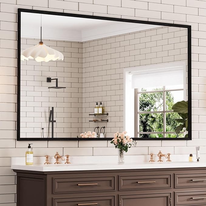 WEER 60X36 Inch Black Bathroom Mirror, Rectangular Framed Mirror for Bathroom, Matte Black Wall Mounted Large Vanity Mirror, Farmhouse Mirror, Tempered Glass, Anti-Rust, Horizontal or Vertical