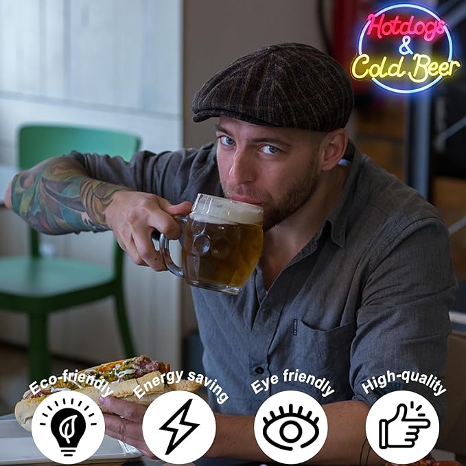 Hot Dogs and Cold Beer Neon Sign for Wall Decor Dimmable Bar Neon Light Sign Colorful LED Neon Signs Beer Neon Light Wall Art LED Sign for Bar Restaurant Shop Food Court Party Decor