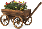 Garden Wooden Decor Rustic Flower Pot,Planters Wagon Indoor Outdoor Backyard Balcony Decor,for Outside Garden Decor Wheelbarrow Planter for Patio (Wooden Wagon)