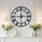 Vantic 24 Inch Large Wall Clock, Roman Numeral Metal Oversized Wall Clocks for Living Room Decor, Bedroom and Kitchen, Completely Silent, Non Ticking, Battery Operated