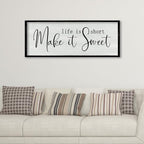 ZZJJHYWGQ Life is Short Make It Sweet Sign Wall Decor 32"×12" for Living Room Bedroom Family Lnspirational Quote Wall Art (Black)