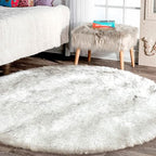 Latepis Large Circle Area Rugs for Living Room Round Rug 8ft Fluffy Bedroom White with Grey Tips Shaggy Rug Washable Shag Faux Fur Fuzzy Rug for Living Room