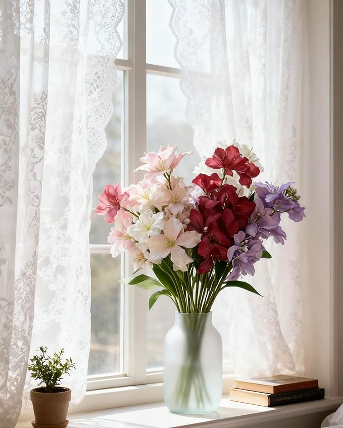 10-Bud Artificial Lily Flowers, 4 Pcs Fake Outdoor Flowers, UV Resistant Faux Flowers for Outdoor Planters, Silk Flowers for Wedding Decoration (Mixed)