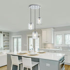 Modern Chrome Pendant Lights Kitchen Island Ceiling Chandelier Indoor Crystal Hanging Light Fixtures for Dining Room Kitchen Living Room Bedroom（3Light）