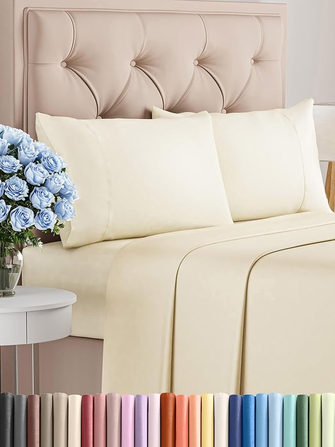 Twin XL Sheets Set 6 Piece - Includes 2 Pillowcases - Bed Sheets Twin XL Size - Soft Hotel Luxury Bedding - Cooling, Comfy & Breathable - 1 Flat & 1 Fitted & 2 Pillowcases w/ Deep Pockets - Off White