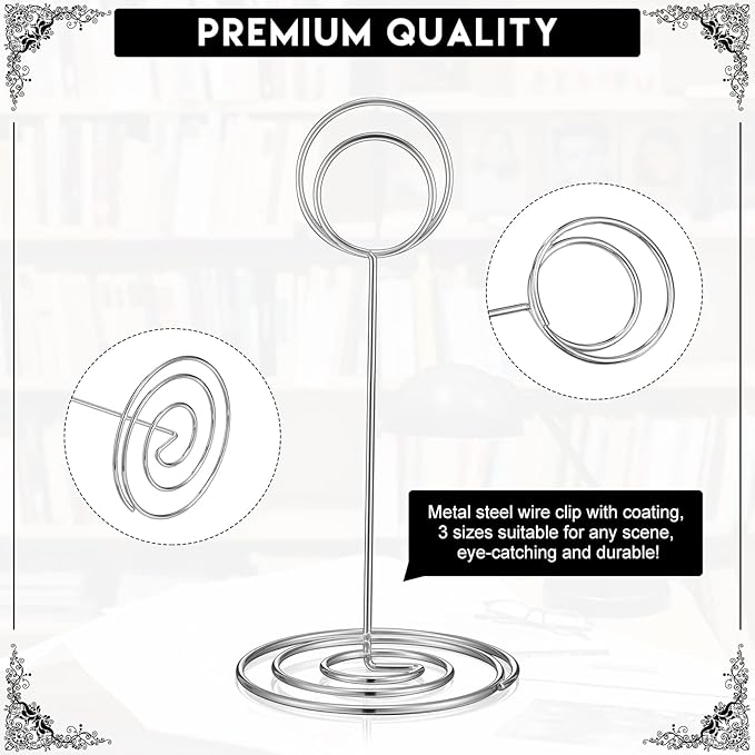 Teling 36 Pieces Table Number Holders 3 Size Place Card Holder Name Numbers Menu Memo Note Card Picture Photo Clip Stand Table Sign for Wedding Anniversary Party Display(Silver)