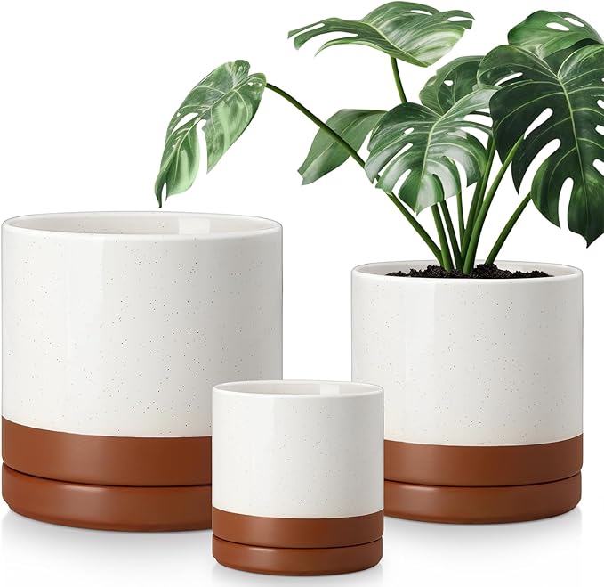 vancasso Ceramic Pots for Plants, Plant Pots for Indoor Plants, 6.25+8.25+10.25 Inch Ceramic Planters, Flower Pots with Drainage Holes, Planters Pot for Indoor House Plant, Set of 3, Khaki