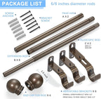 Curtain Rods for Windows 16 to 92 Inches, Curtain Rod Max Adjustable Length of 104 IN, 6/8" Diameter Drapery Rods Round Finials, Brown, Pack of 2