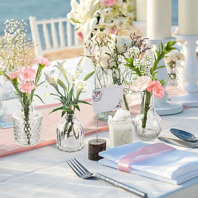 16Pcs Clear Glass Bud Vases Bulk - Mini Vintage Bottle Set, Modern Small Flower Vases for Wedding Centerpieces, Dining Table Decor, Home Room Party Reception