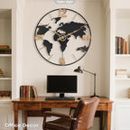 22 Inch Large Wall Clock,Modern Decorative Big World Map with Vintage Gold Arabic Numeral Extra Giant Metal Oversized Wall Clocks for Living Room,Office,Kitchen,Dining Room,Bedroom