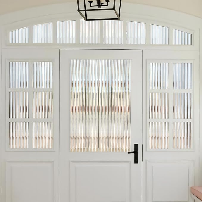 Window Privacy Film, Frosted Reeded Glass Cling, 3D Decorative Coverings with UV Blocking, Adhesive Stickers for Bathroom Doors Cabinet