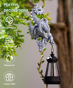 Solar Dragon Figurine Garden Statue: Outdoor Hanging Climbing Ornament with Lantern for Yard Art Lawn Balcony Patio Porch Decor- Birthday Gifts for Mom Women Father