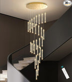 Modern 30-Light LED Chandelier for Living Room, Dining Room & Entryway - Dimmable Spiral Crystal Gold Hanging Light Fixture