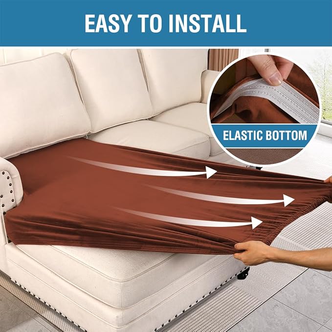 H.VERSAILTEX Velvet Stretch Individual Chaise Cover Sectional Couch Covers for L Shaped Sofa Both Left/Right Furniture Protector Seat Cushion Sofa Cover (1 Piece Chaise Cover, Rust)