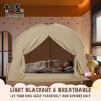 Bed Tents for Kids and Adult, Portable 100% Breathable and 85% Blackout Toddler Dream Play Tent, 3 Doors Big Privacy Space Sleeping Canopy for Floor or Twin Full Queen Sizes Bed (Khaki, Twin-Size)