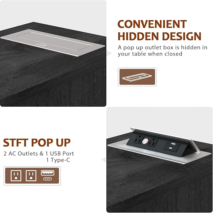 HIFYOBRO Narrow End Table Set of 2, 3 Drawers and Charging Station, Type-C & USB Port & Power outlets, Wooden End Table, Side Table with Storage for Living Room, Bedroom Nightstands